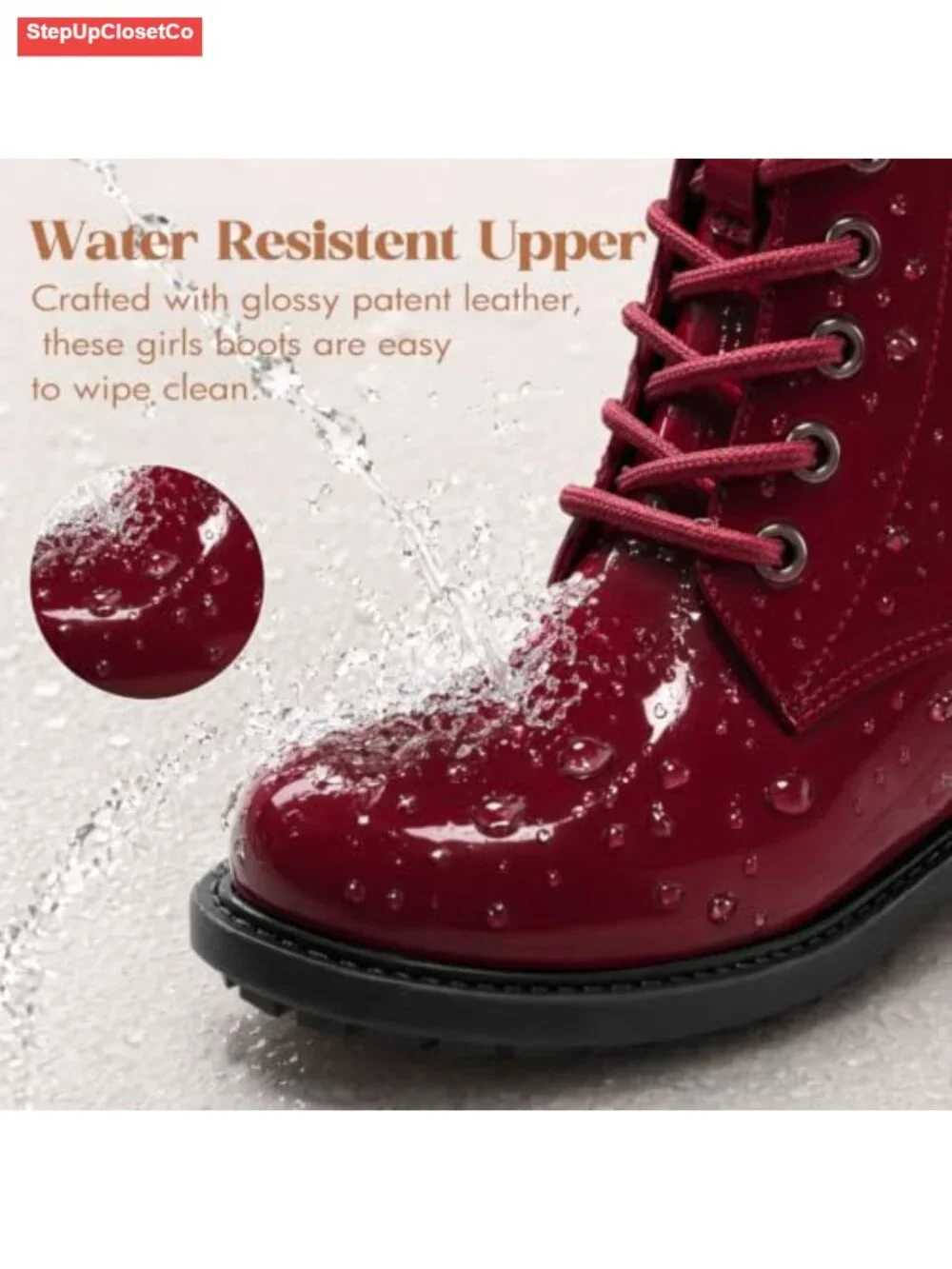 Girls Combat Ankle Boots Bow Lace Up Side Zipper Chunky Heel Faux Leather